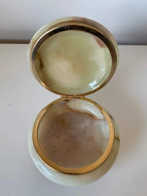 Boîte à bijoux ronde en marbre / onyx vert - Années 60/70-photo-6