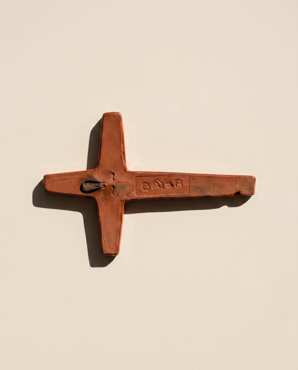 Croix brutaliste en céramique de André Bayer (Belgique) - années 60-photo-2