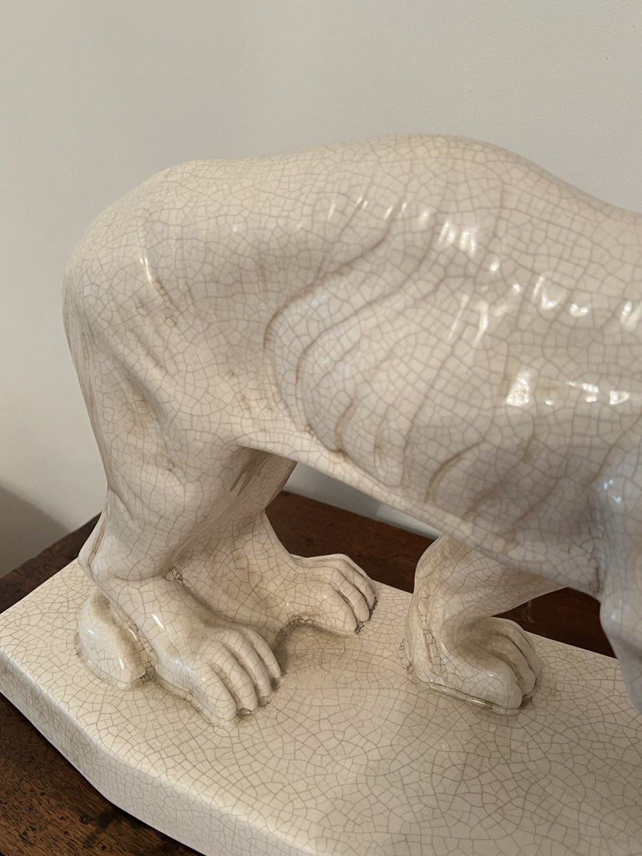 Art Deco Animal Sculpture Of A Walking Tiger - Enamels From La Louvière - Circa 1930-photo-6