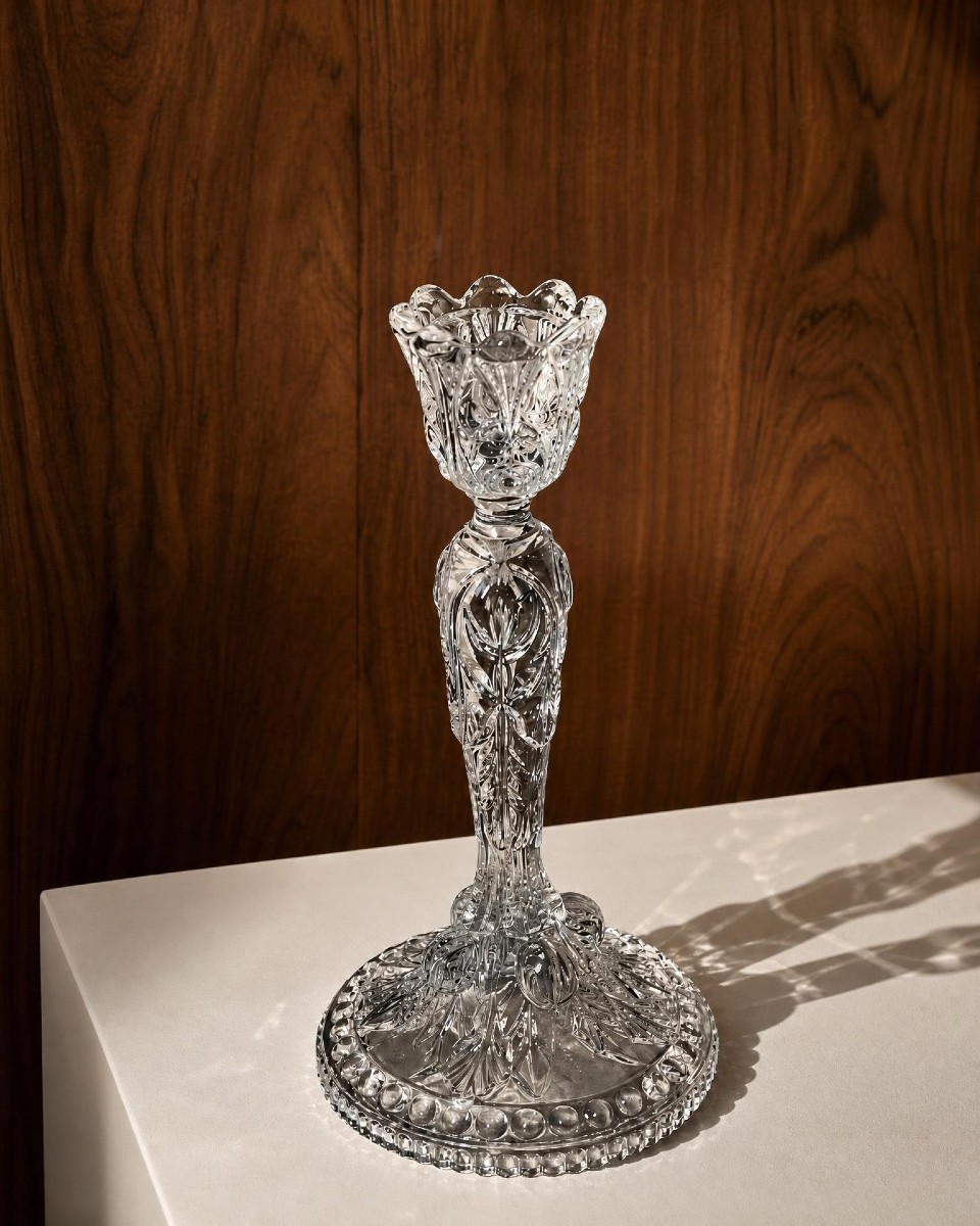 Antique Vallerysthal Glass Candlestick - 23 Cm
