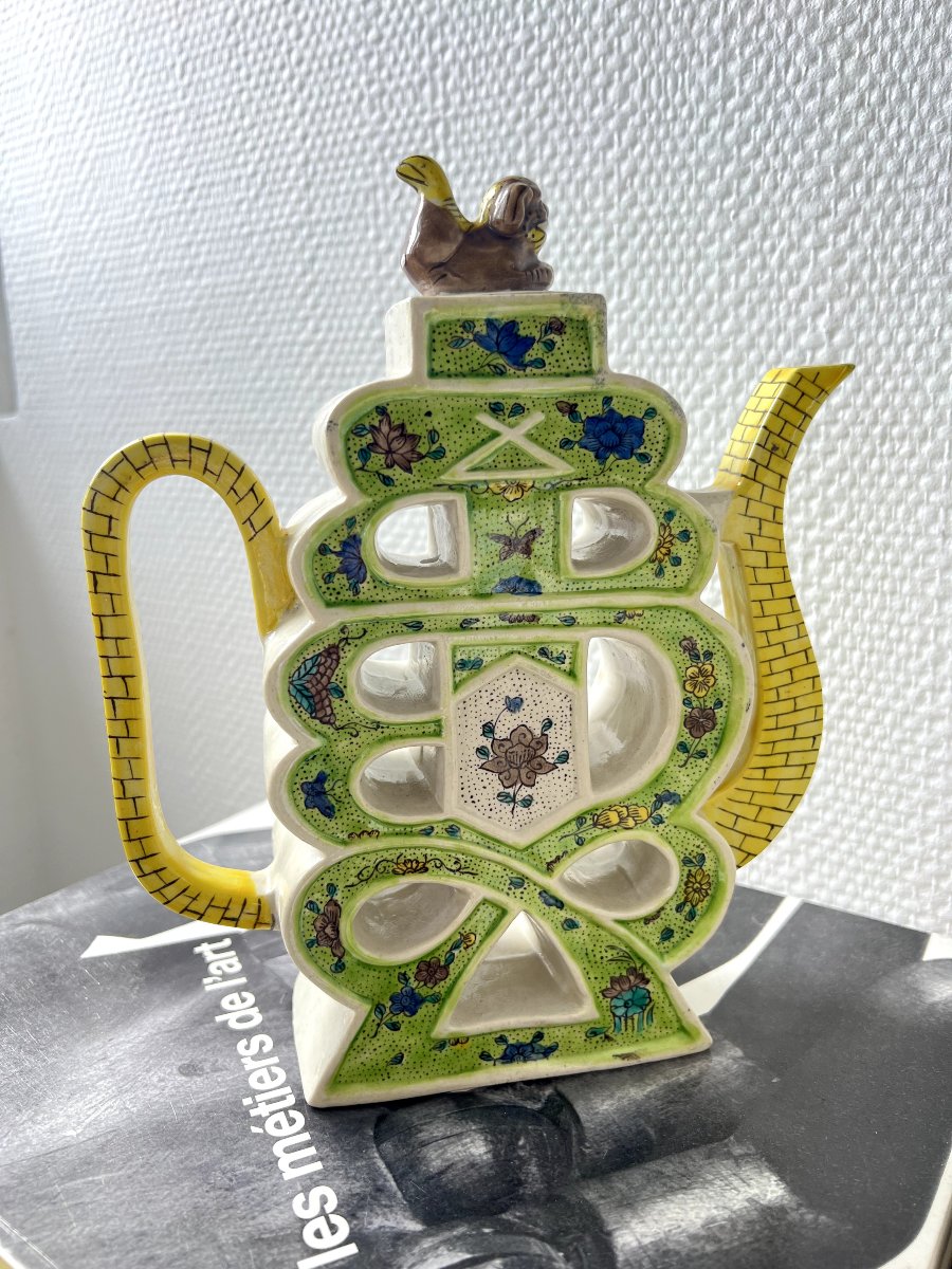 Famille Verte Porcelain Chinese Puzzle Teapot, XIXᵉ / Early XXᵉ Century-photo-1