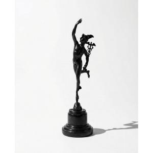 Bronze Sculpture Of Mercury After Giambologna – Marble Base, 19th Century, Signed