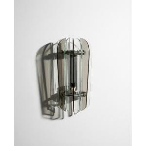 Italian Veca Wall Light For Fontana Arte – In Chromed Steel And Murano Glass – 1960s