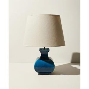 Turquoise Blue Glazed Charolles Ceramic Lamp – 1970s