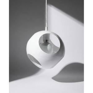 Lustre suspendu boule blanc en métal – Style Mid-Century