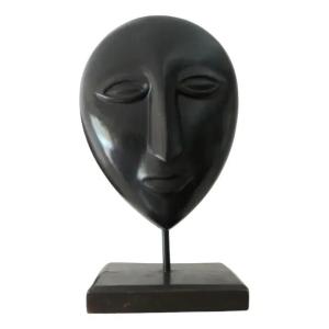 Head/mask Carved On A Base – Wenge-type Wood – 20th Century