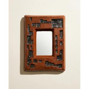  Miroir en céramique marron – années 60/70 – signé M. BER