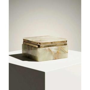 Bo&icirc;te &agrave; bijoux en marbre / onyx vert rectangulaire - Ann&eacute;es 60/70