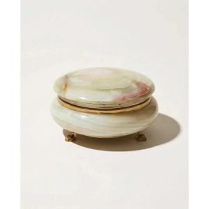 Boîte à bijoux ronde en marbre / onyx vert - Années 60/70