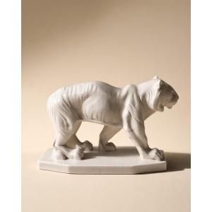 Art Deco Animal Sculpture Of A Walking Tiger - Enamels From La Louvière - Circa 1930