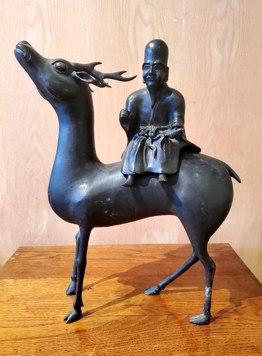 Chinese Incense Burner, Shoulao On His White Deer