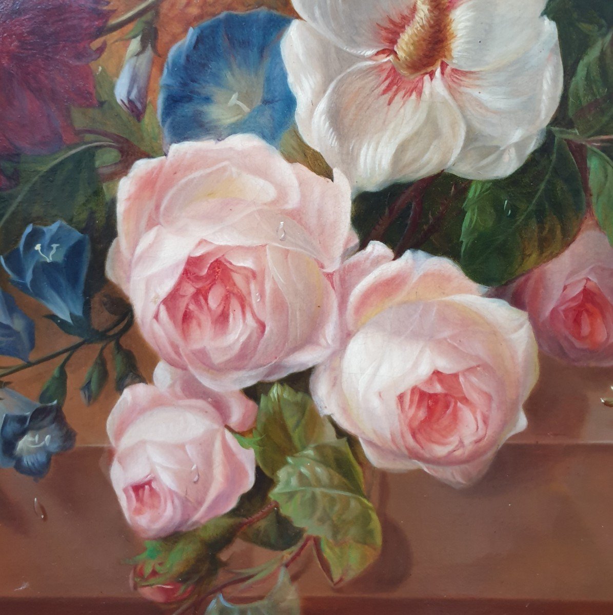 Gabriel DUDAN - Bouquet de roses, digitales, coquelicots, violettes et marguerites-photo-3