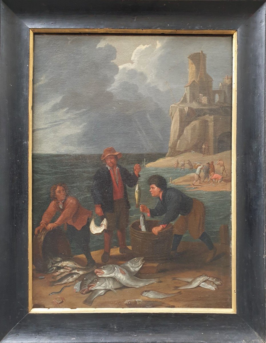 Ecole flamande du XVIIIe siècle d'après David TENIERS le Jeune - Le retour de la pêche