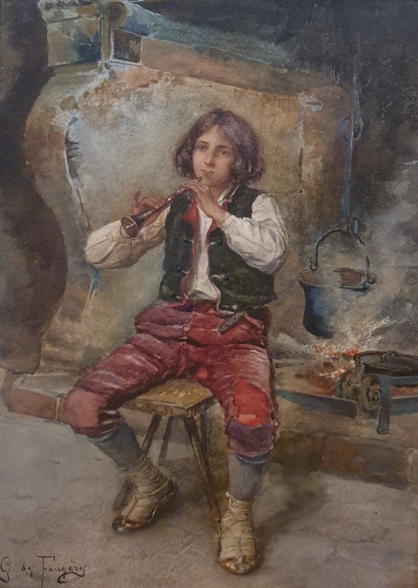 G. Des Fougeres (19th Century) - The Young Flute Player-photo-2