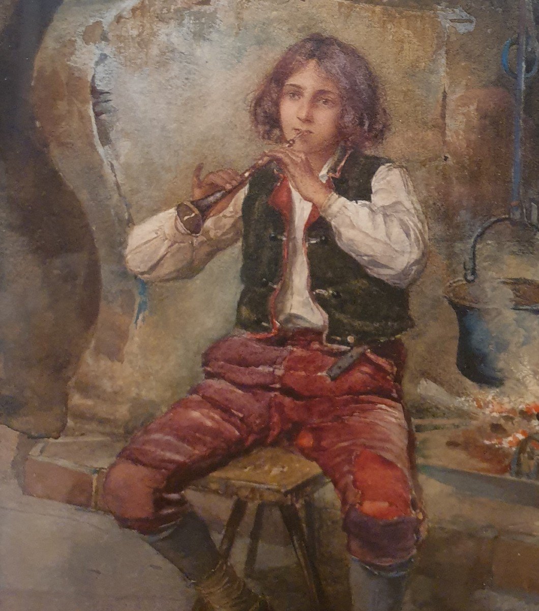 G. Des Fougeres (19th Century) - The Young Flute Player-photo-4