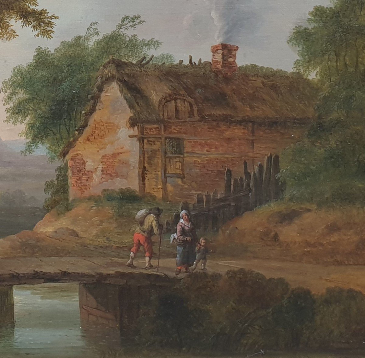 18th Century Flemish School - Animated Landscape With Bridge And Cottage-photo-3