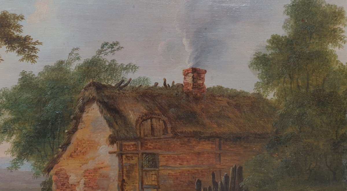18th Century Flemish School - Animated Landscape With Bridge And Cottage-photo-4