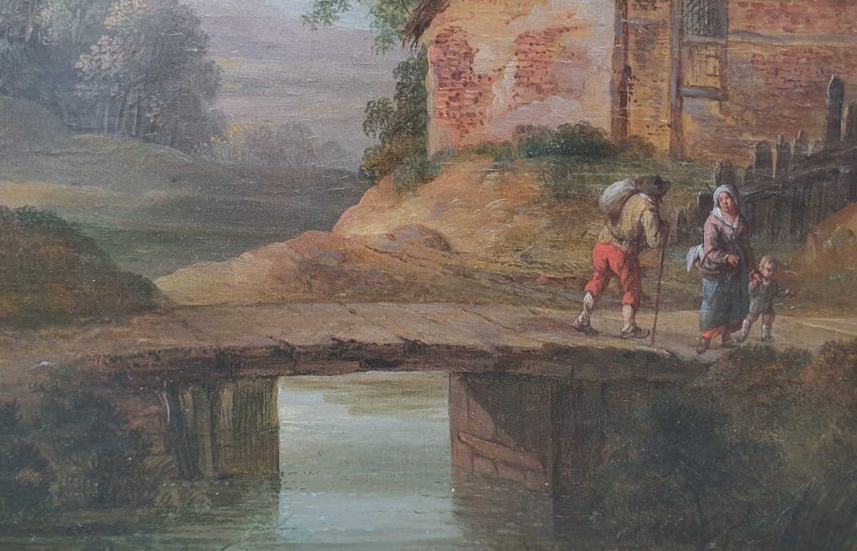 18th Century Flemish School - Animated Landscape With Bridge And Cottage-photo-5