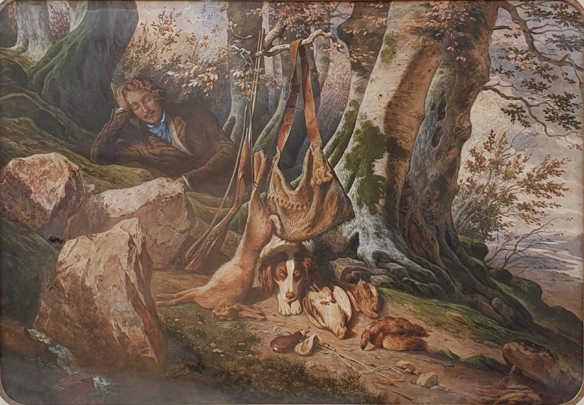 A. GUILLAUME (Actif dans les années 1830) - Paysage et gibier-photo-2