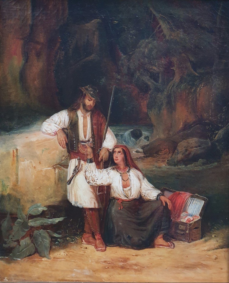 Ecole française du XIXe siècle (d'après Jules JOLLIVET) - Le brigand, sa femme et le trésor