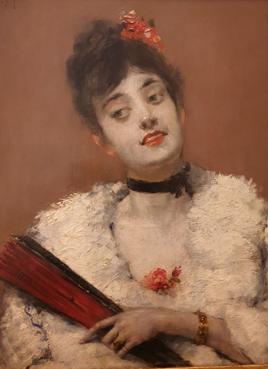 François Martin-kavel - Portrait Of An Elegant Woman With A Fan-photo-4