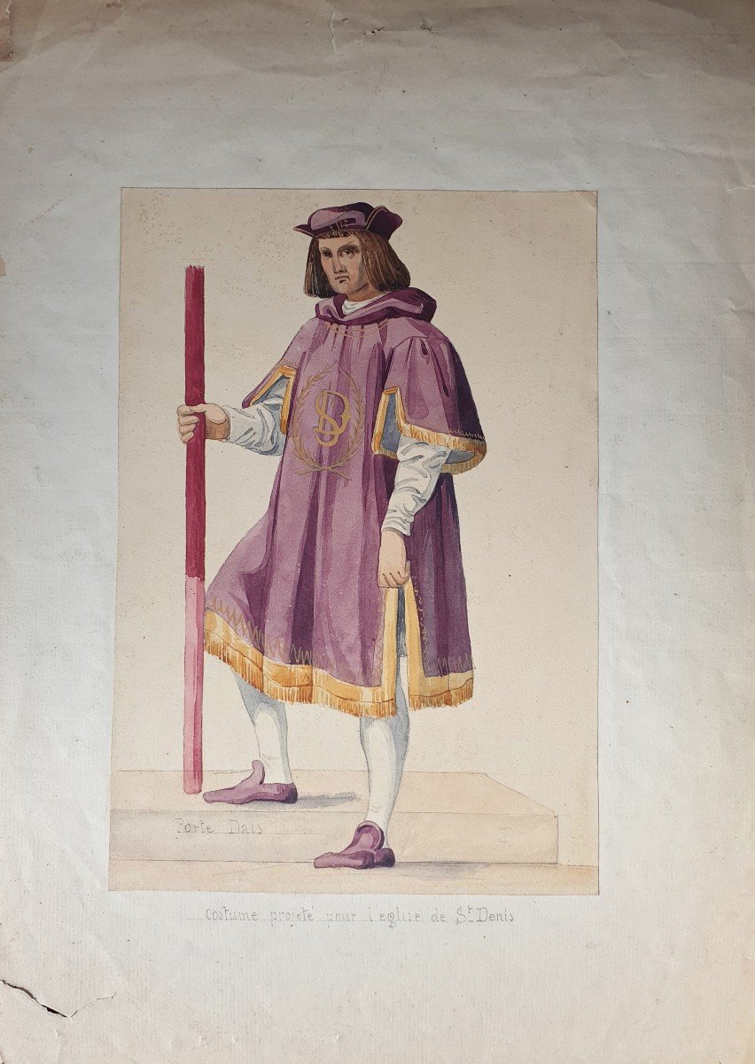 Ecole française du XIXe siècle - Etude de costume pour un porte dais-photo-2