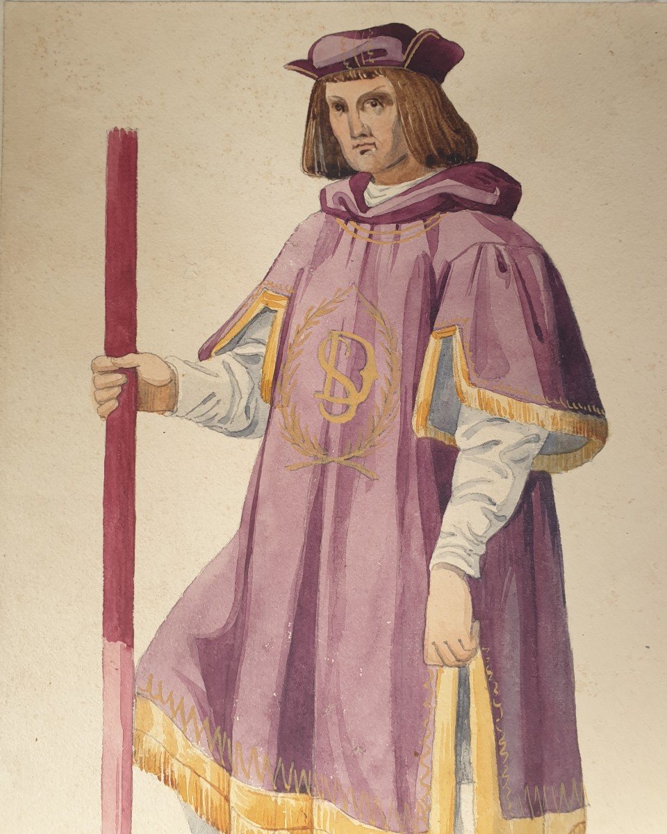 Ecole française du XIXe siècle - Etude de costume pour un porte dais-photo-3