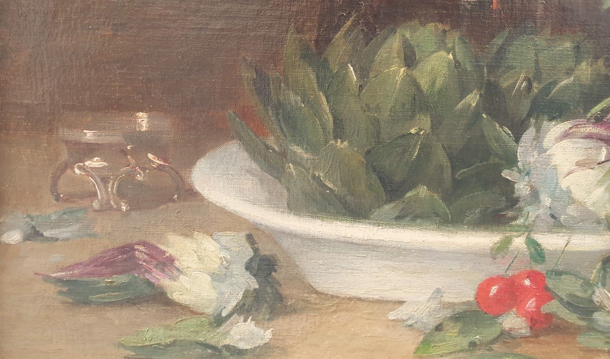Jean Frédéric COUTY - Nature morte aux artichauts et aux cerises -photo-2