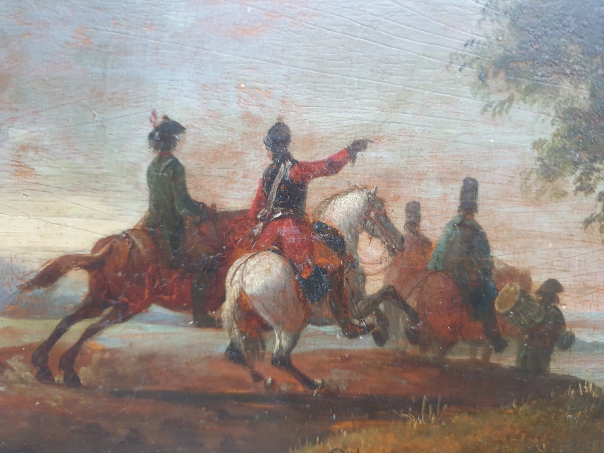 Ecole hollandaise du XVIIIe siècle - Scène de cavalerie-photo-2