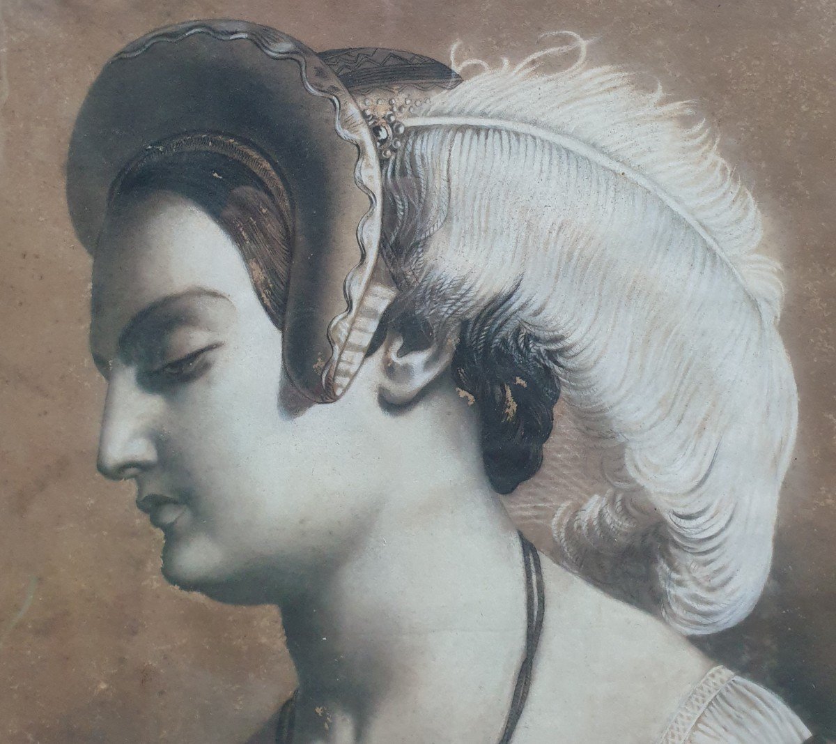 Léonie POISSON (XIX) - Portrait d'une dame de la Renaissance-photo-3