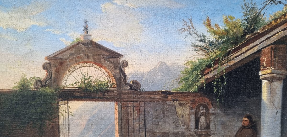 Jules SANSON - L'arrivée de la jeune fille au monastère sur les bords du lac de Côme-photo-3