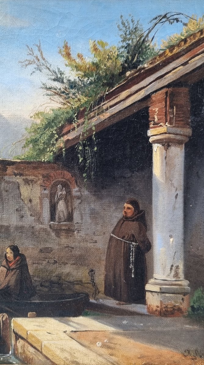 Jules SANSON - L'arrivée de la jeune fille au monastère sur les bords du lac de Côme-photo-2