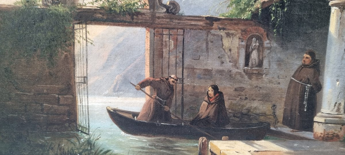 Jules SANSON - L'arrivée de la jeune fille au monastère sur les bords du lac de Côme-photo-3