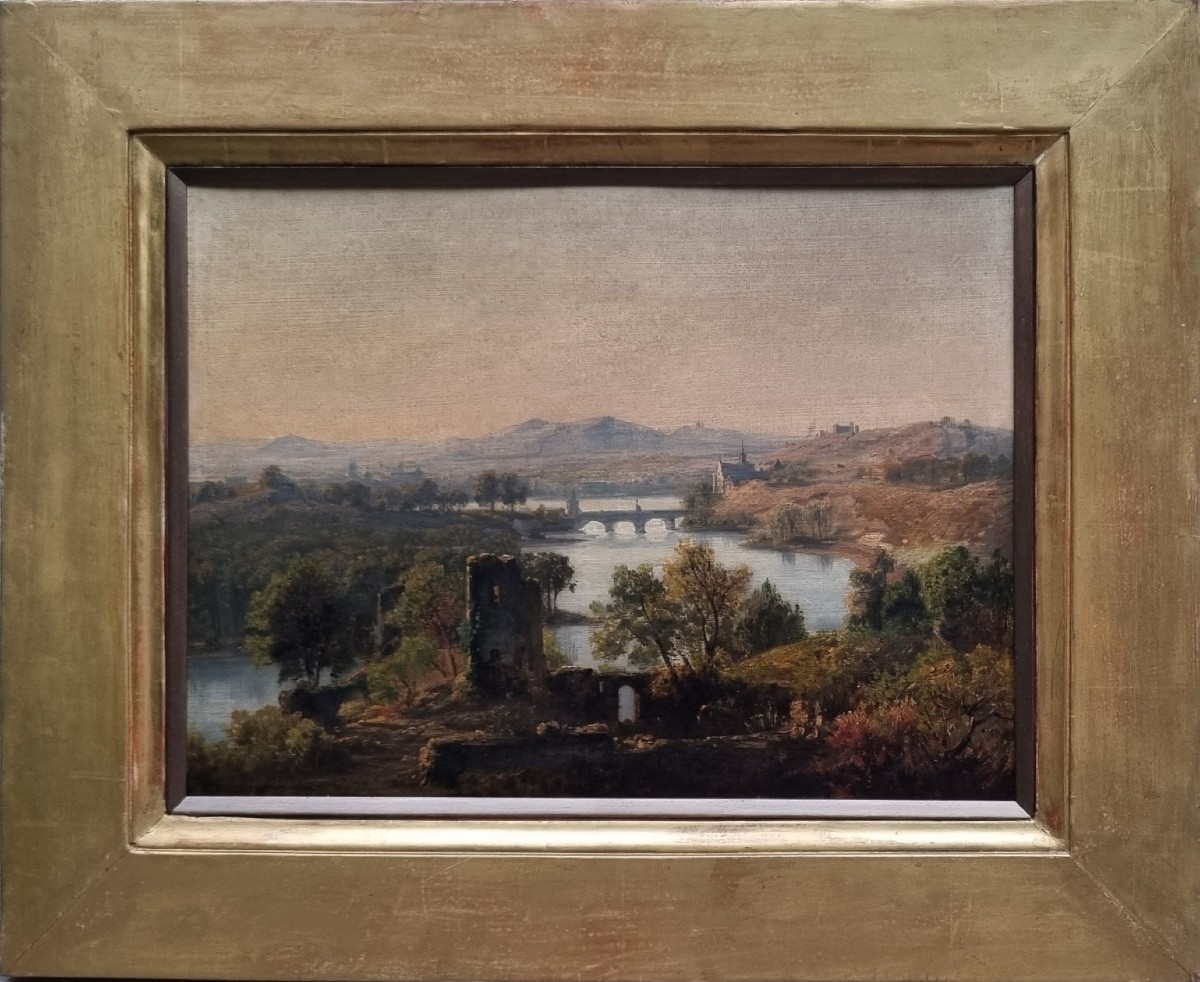 Jan KOBELL - Paysage aux ruines, au pont et à la rivière-photo-2