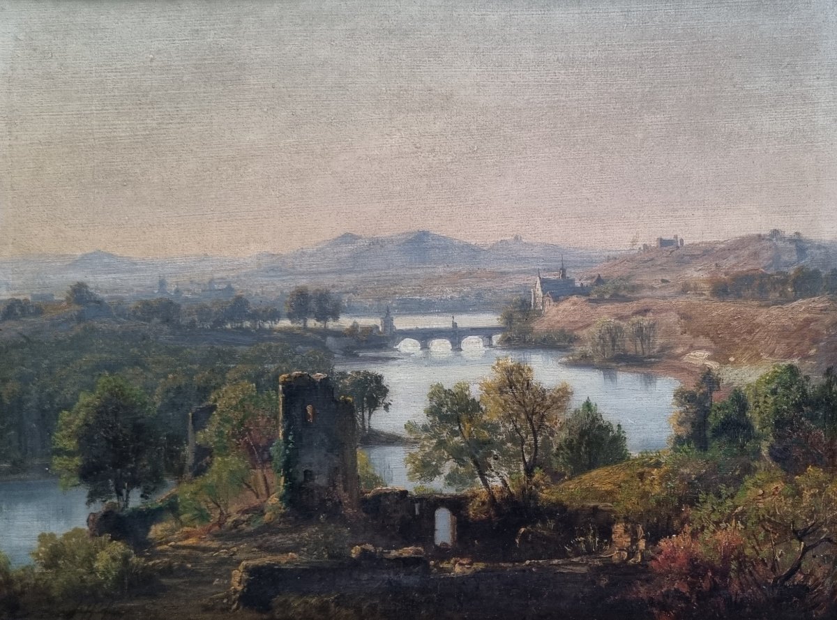 Jan KOBELL - Paysage aux ruines, au pont et à la rivière-photo-3