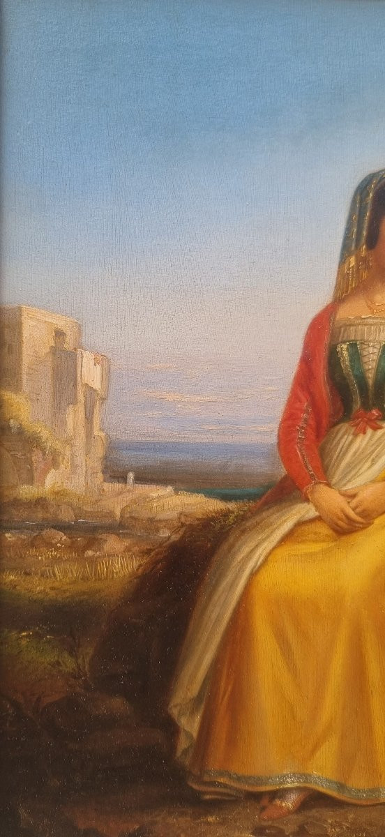19th Century French School - Portrait Of A Young Italian Woman In 15th Century Costume-photo-4