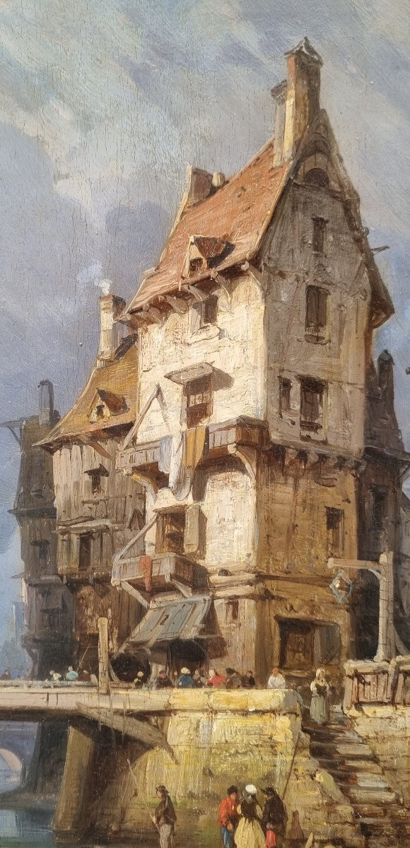 Charles Euphrasie Kuwasseg - Animated View Of A Norman Town Near The Sea-photo-3