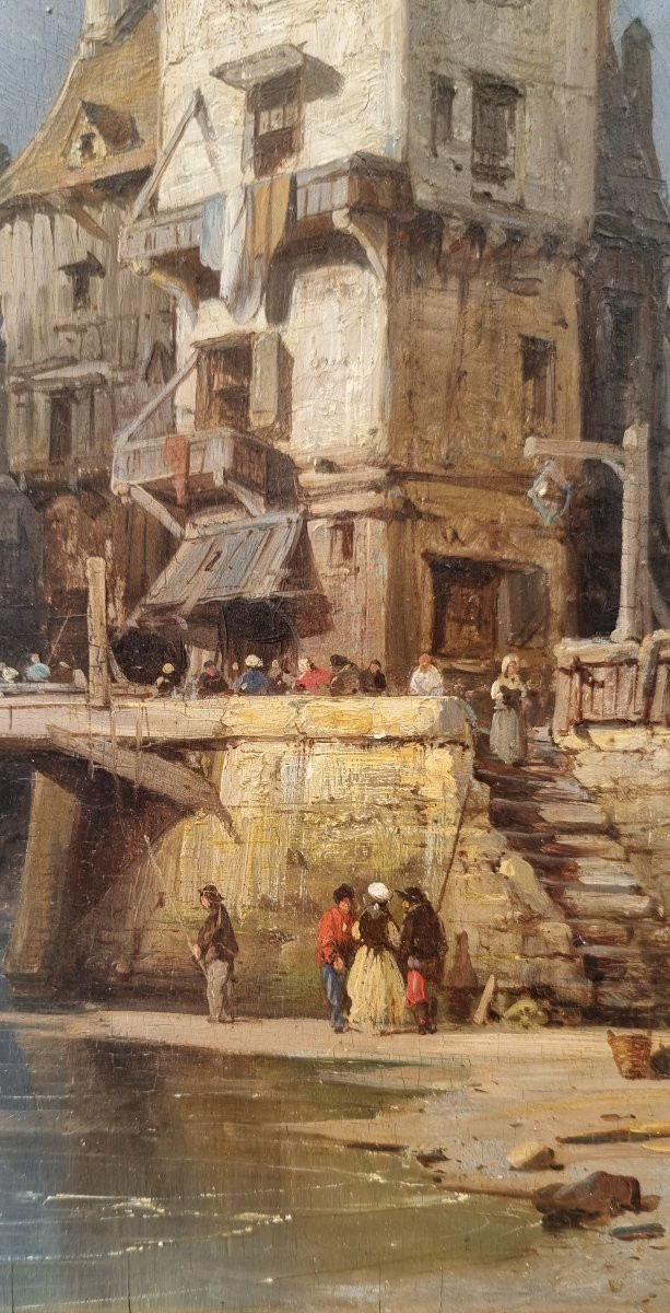 Charles Euphrasie Kuwasseg - Animated View Of A Norman Town Near The Sea-photo-4
