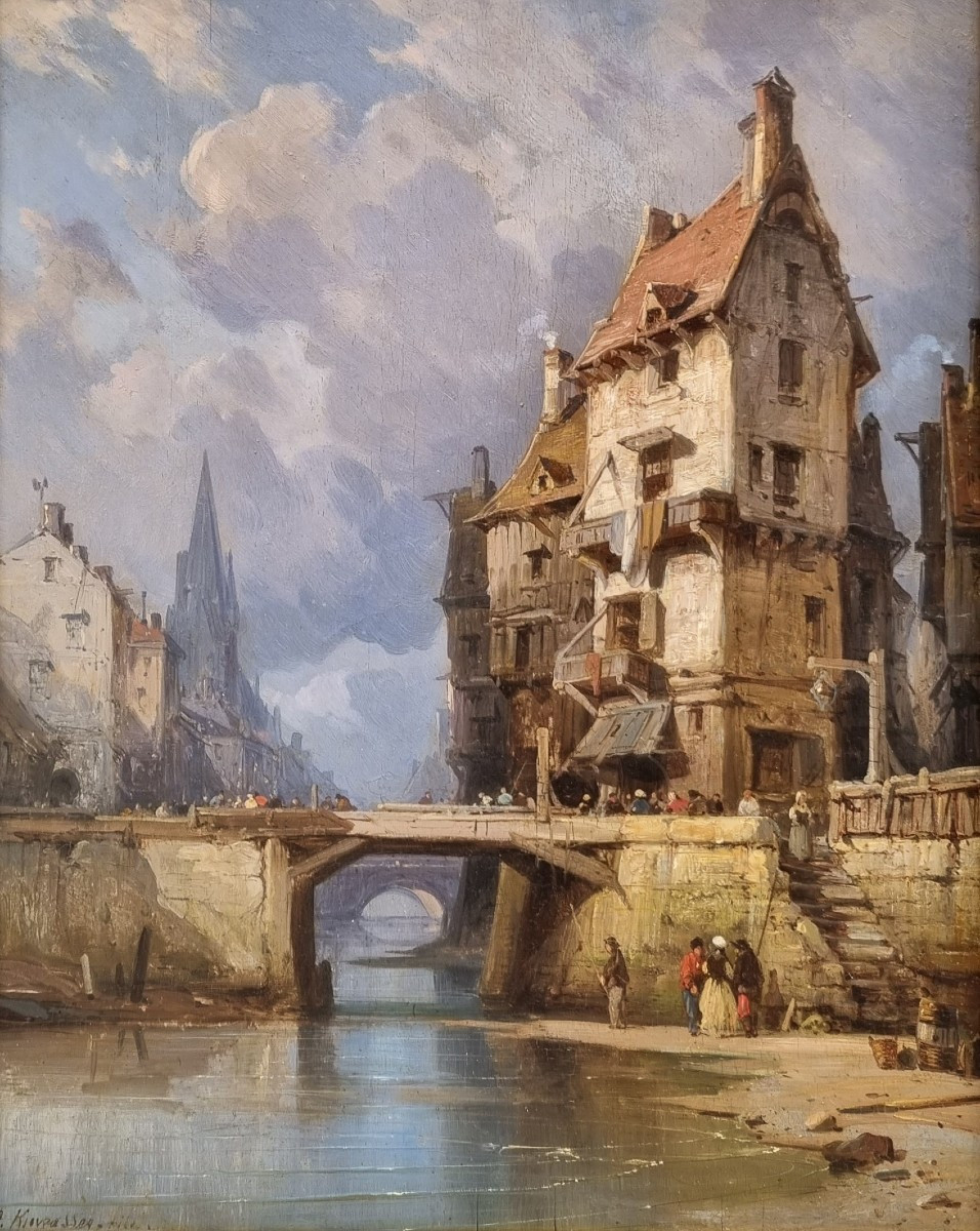 Charles Euphrasie Kuwasseg - Animated View Of A Norman Town Near The Sea