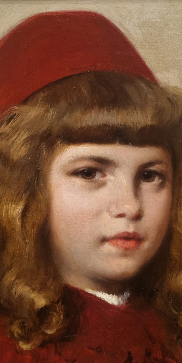 Paul Mathey - Portrait Of A Young Girl In A Red Cap-photo-3
