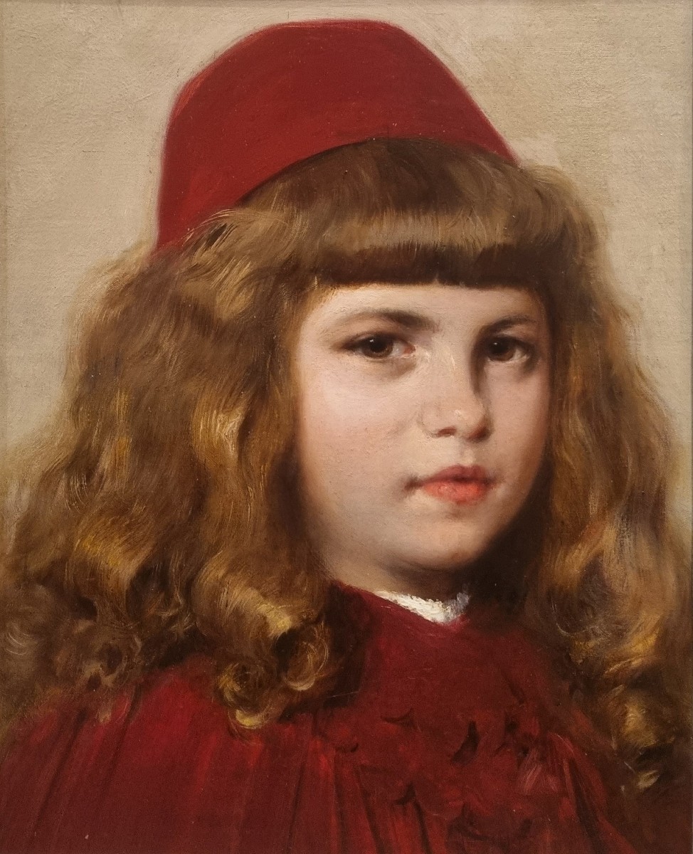 Paul Mathey - Portrait Of A Young Girl In A Red Cap
