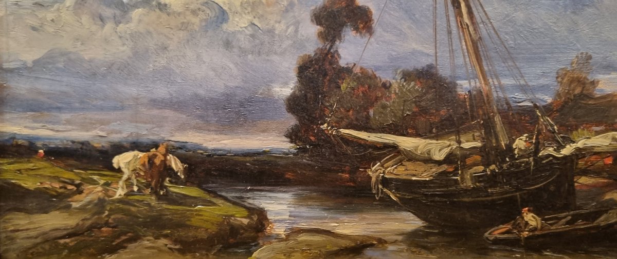 Paul Huet (attributed To) - Landscape With A Boat On An Inlet-photo-3