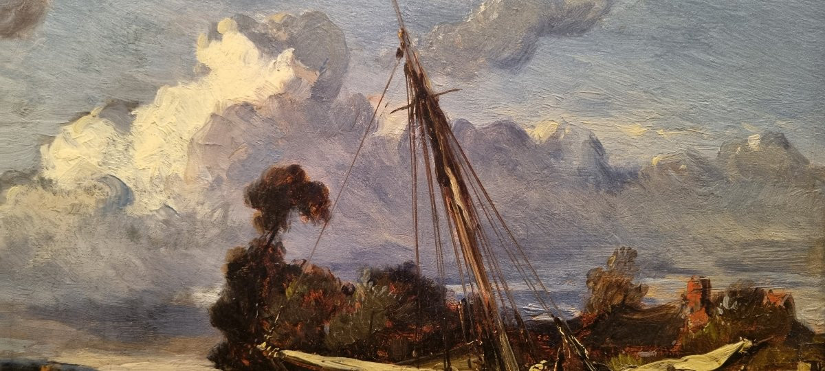 Paul Huet (attributed To) - Landscape With A Boat On An Inlet-photo-2