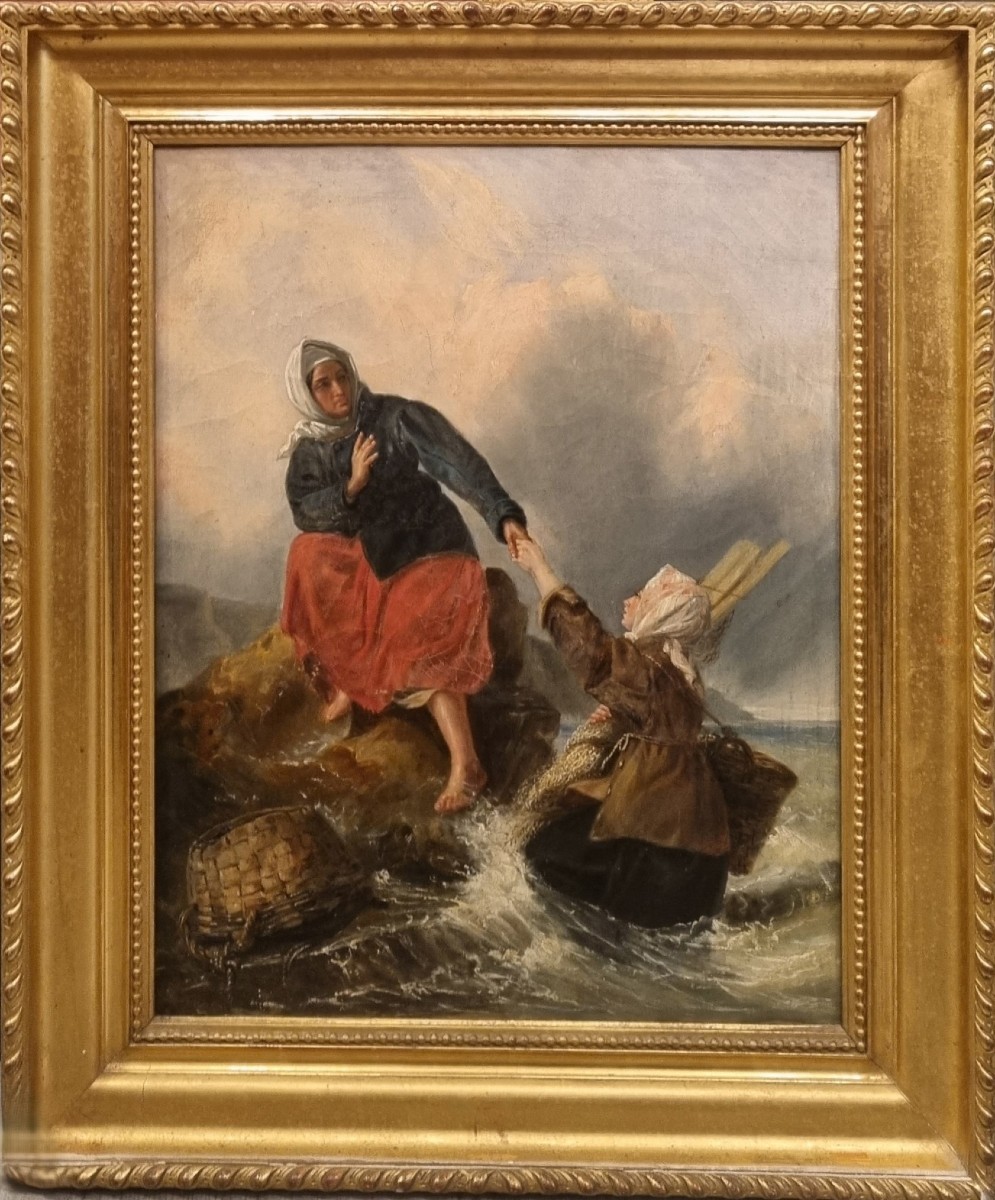 19th-century French School (circle Of Eugène Feyen) - The Shrimp Fisherwomen -photo-2