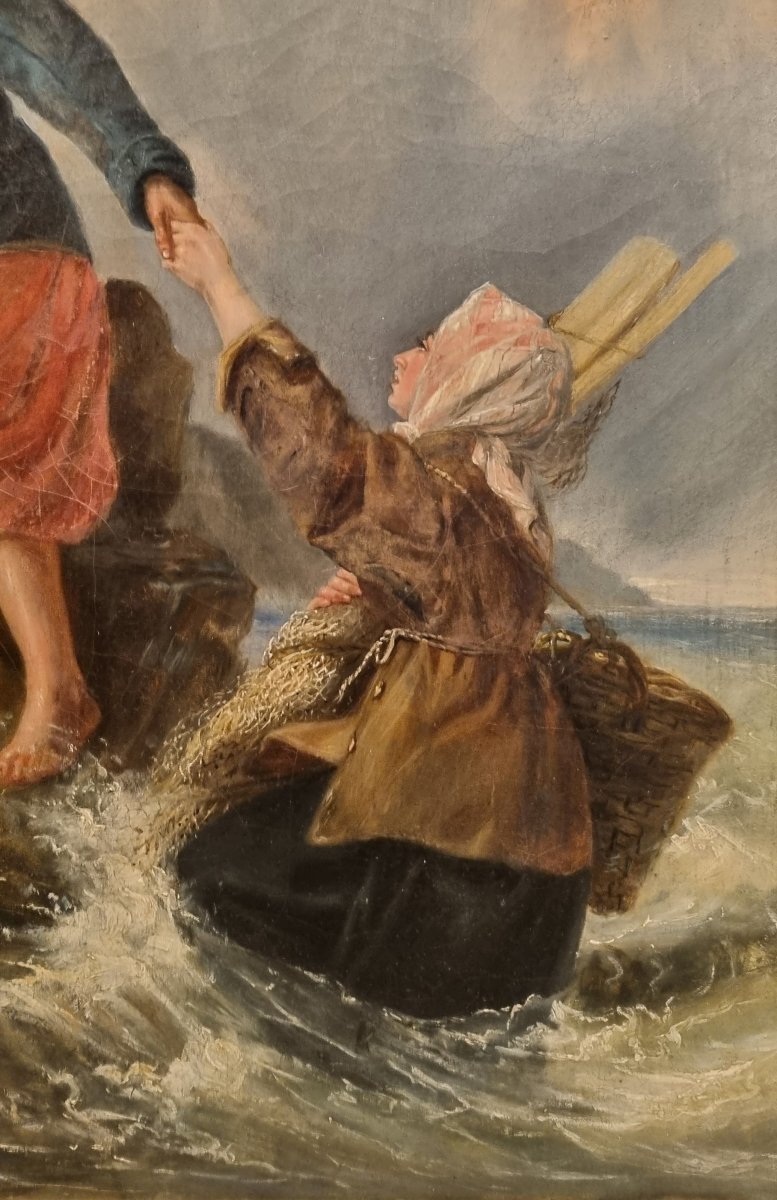 19th-century French School (circle Of Eugène Feyen) - The Shrimp Fisherwomen -photo-4