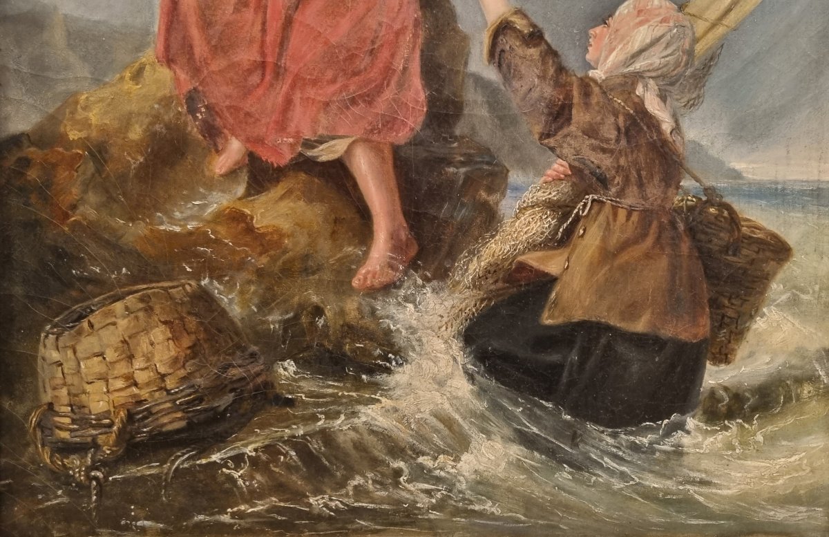 19th-century French School (circle Of Eugène Feyen) - The Shrimp Fisherwomen -photo-1