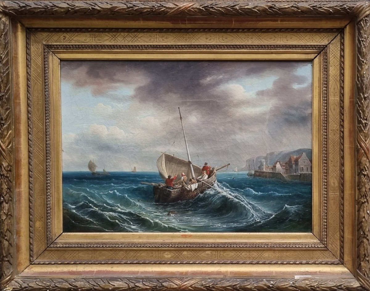 Ecole française ou danoise du XIXe siècle - Bateau à l'approche du port -photo-2