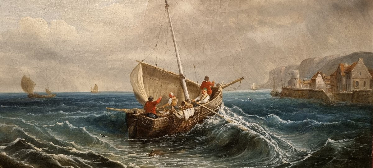 Ecole française ou danoise du XIXe siècle - Bateau à l'approche du port -photo-3