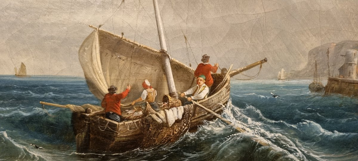 Ecole française ou danoise du XIXe siècle - Bateau à l'approche du port -photo-4