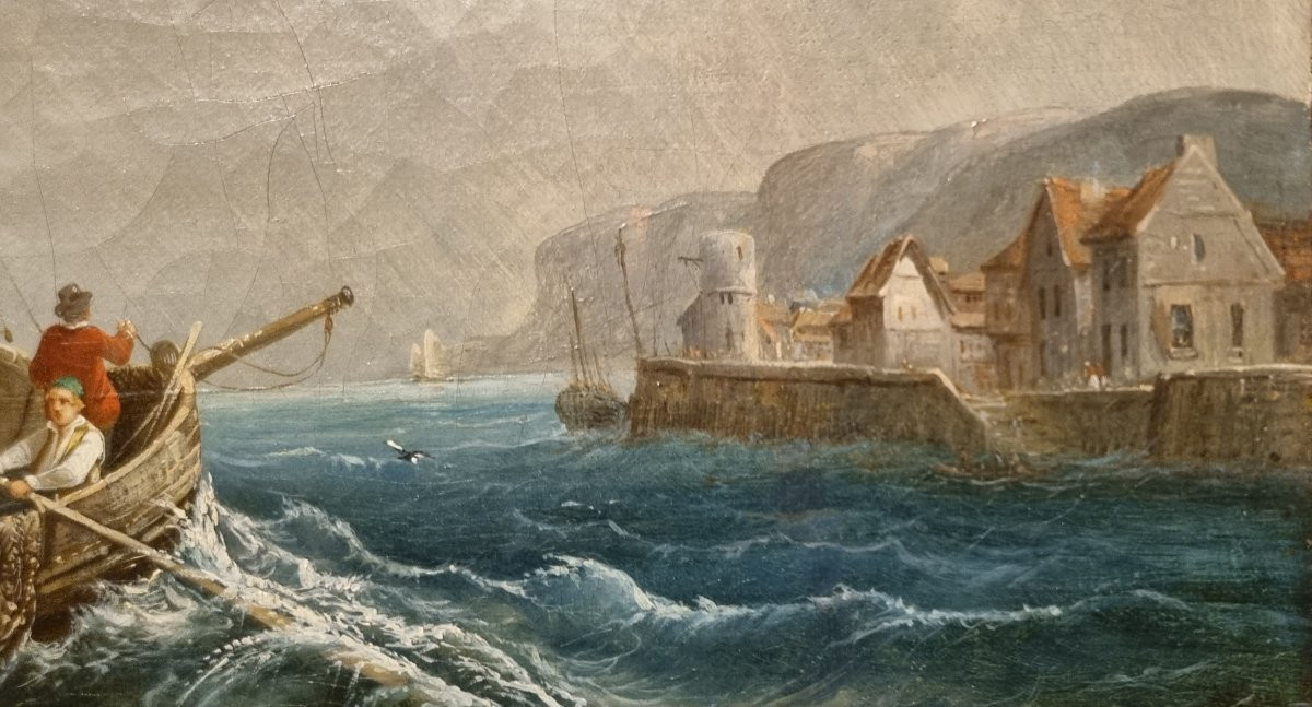Ecole française ou danoise du XIXe siècle - Bateau à l'approche du port -photo-2
